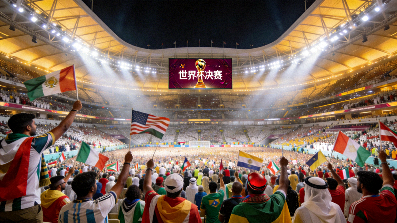 卢赛尔体育场世界杯决赛夜人山人海的壮观看台全景